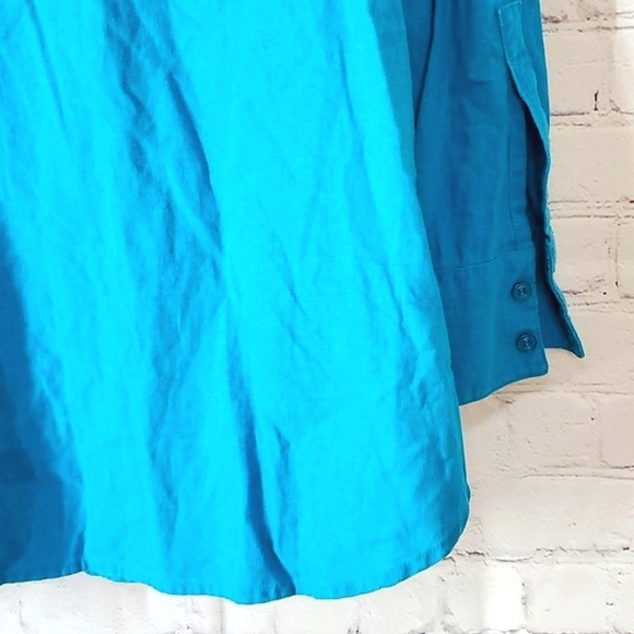Woman Within Pool Blue Long Sleeve Plus Size Linen Blend Button Shirt Size Large - Picture 9 of 13